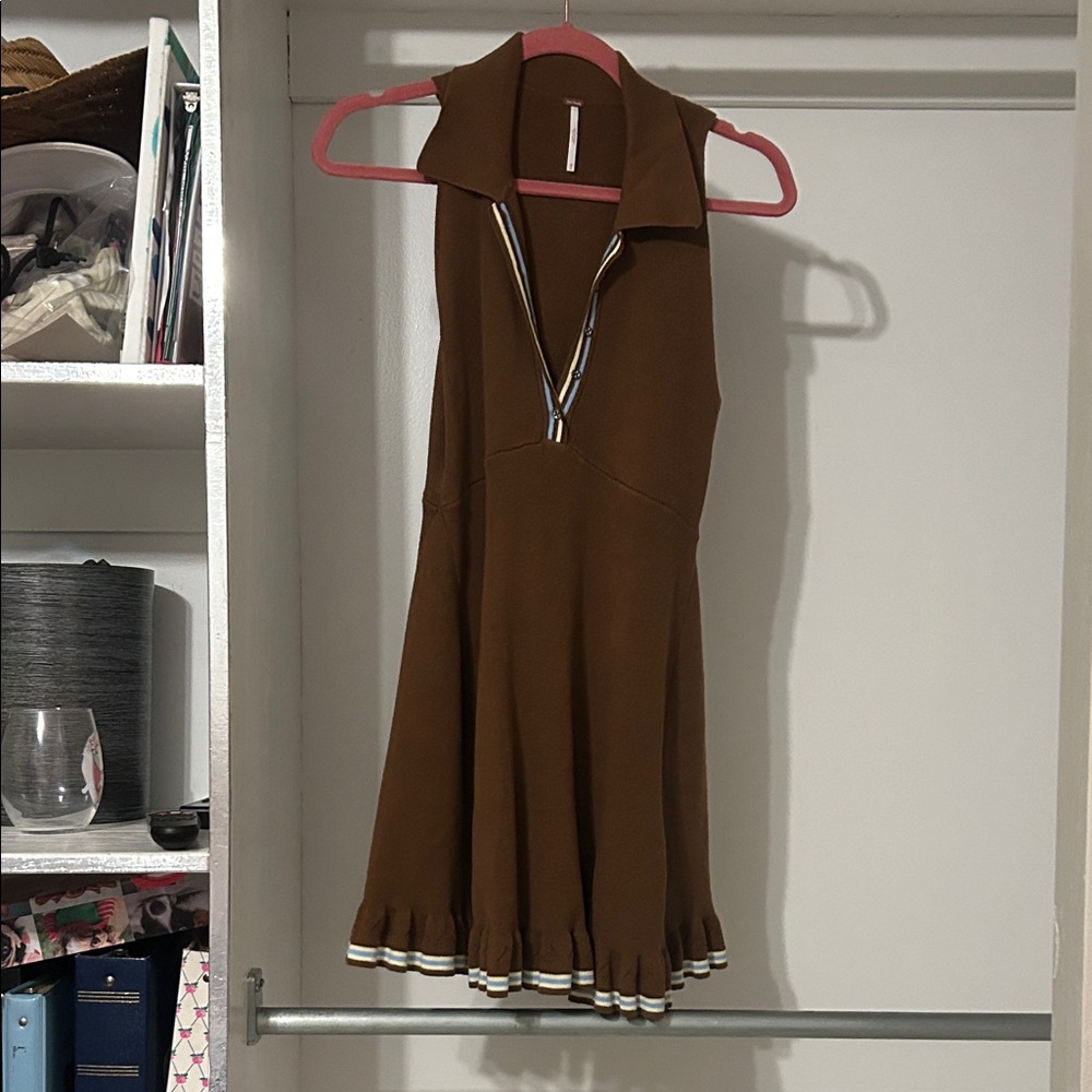 Free People Brown Mini Dress with Striped Accents